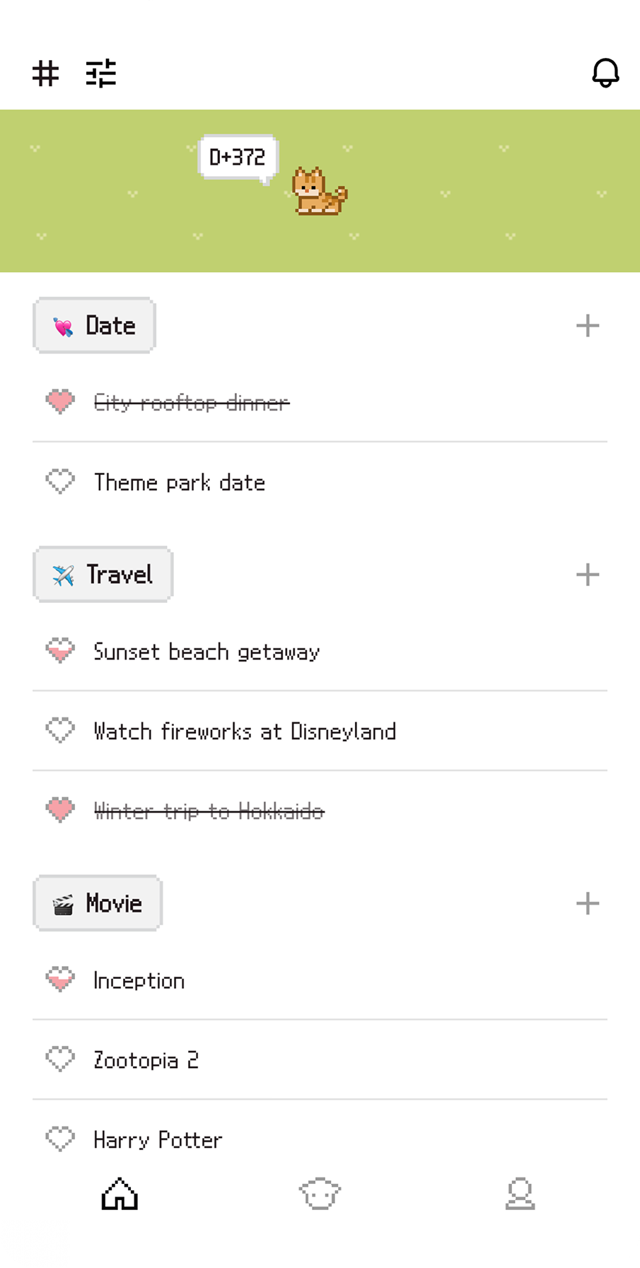 Withly Bucket List Screen